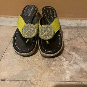 Donald J. Pliner Yellow Peace Sign Platform Sandals